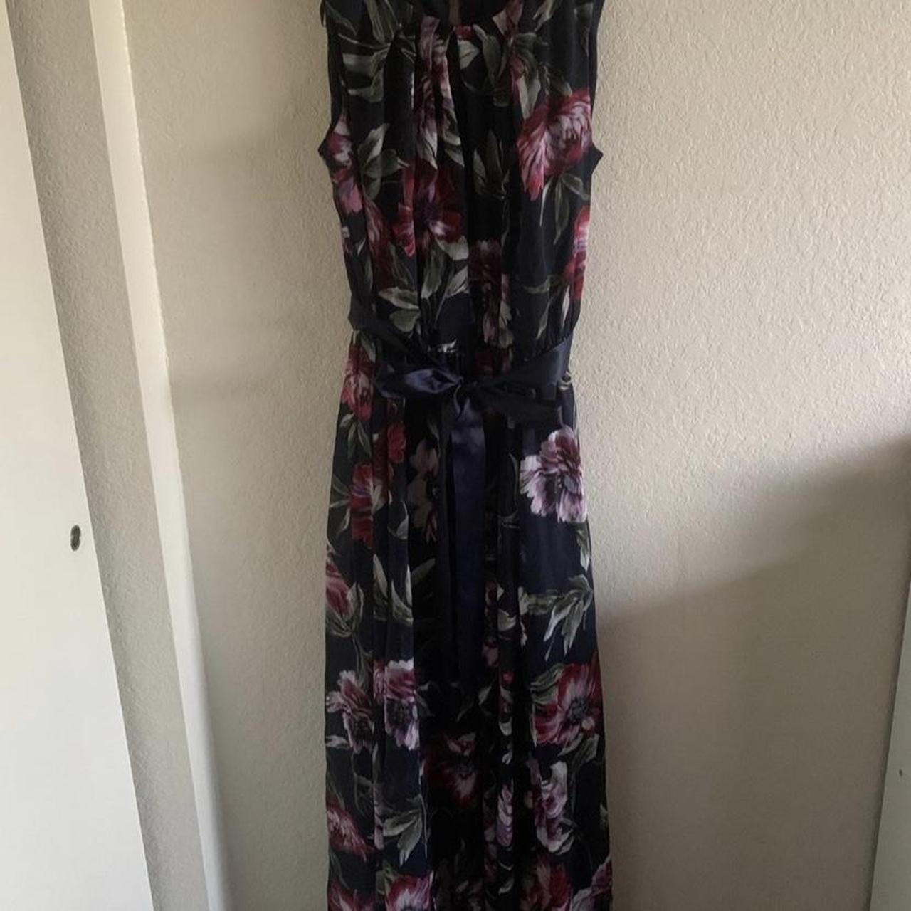 This is a long floral printed dress with a satin... - Depop