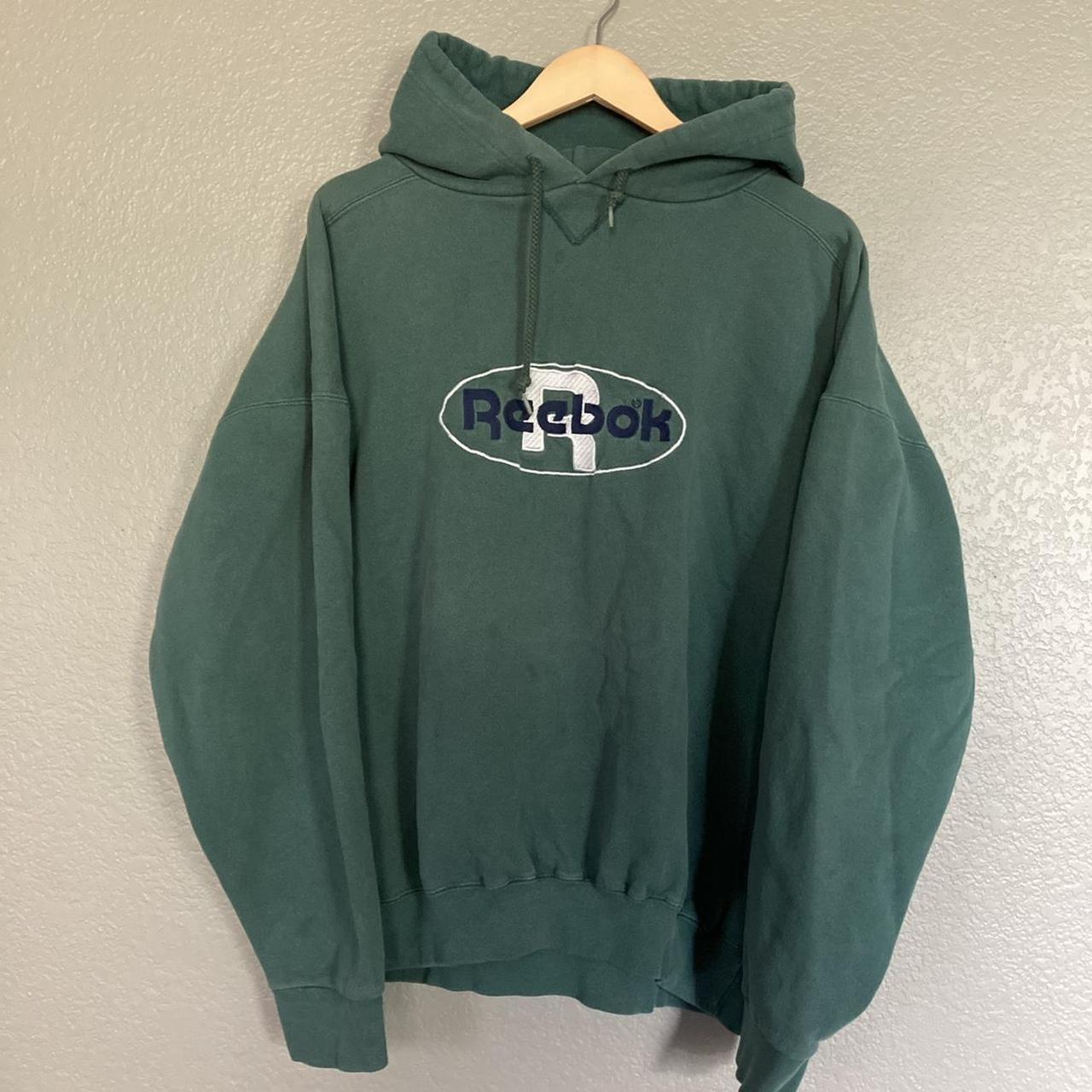 90s Reebok Logo Hoodie Vintage green rebook... - Depop