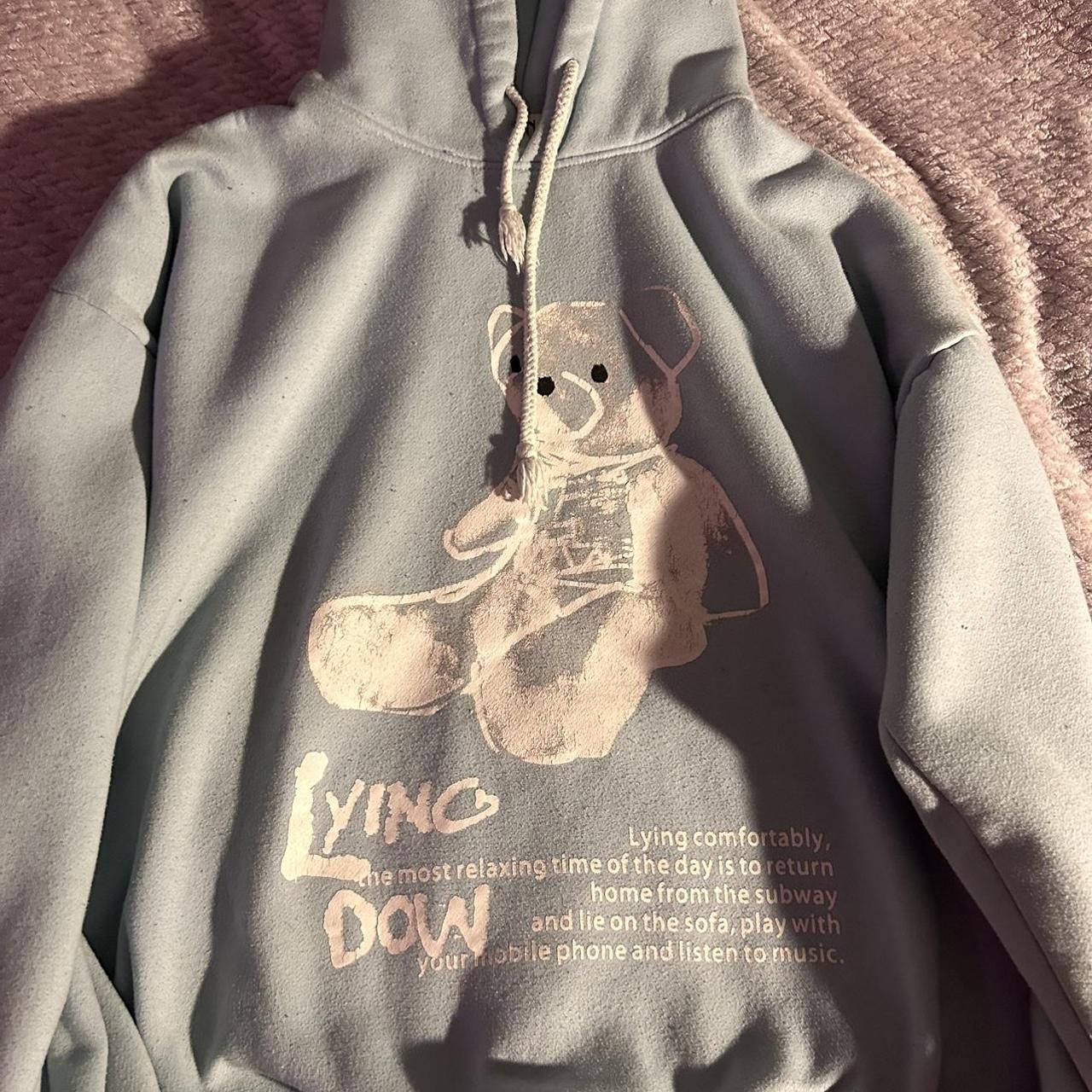 YAN baby blue bear hoodie fits like a large, super - Depop