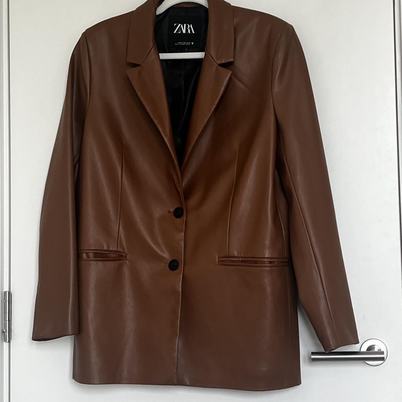 Brown Leather Blazer Jacket from Zara, Size M