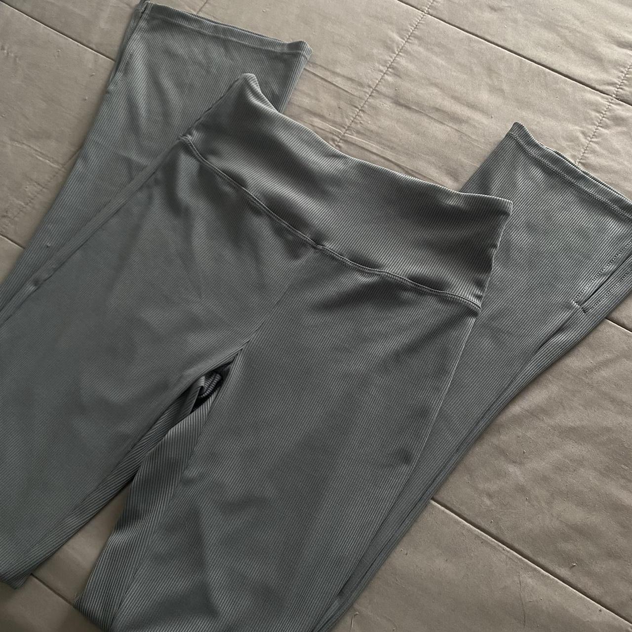 Ribbed blue grey leggings. Straight leg with slits... Depop