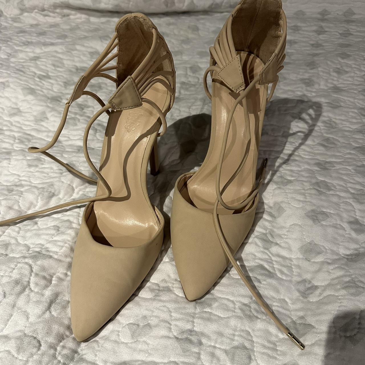 Nude lace up heels size 7 never worn - Depop