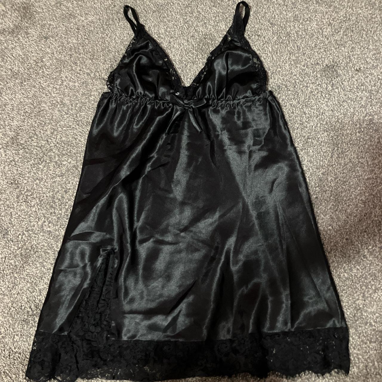 fashion nova black lingerie slip dress with... - Depop