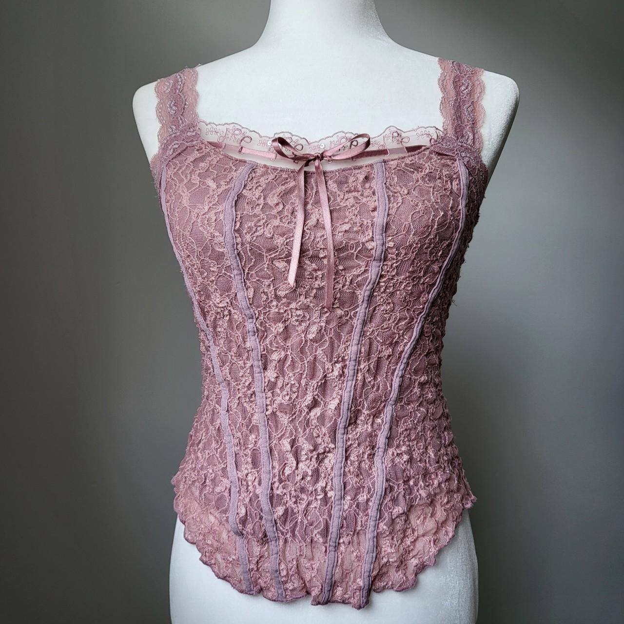 Rare mauve pink lace cami corset like top size xs - Depop