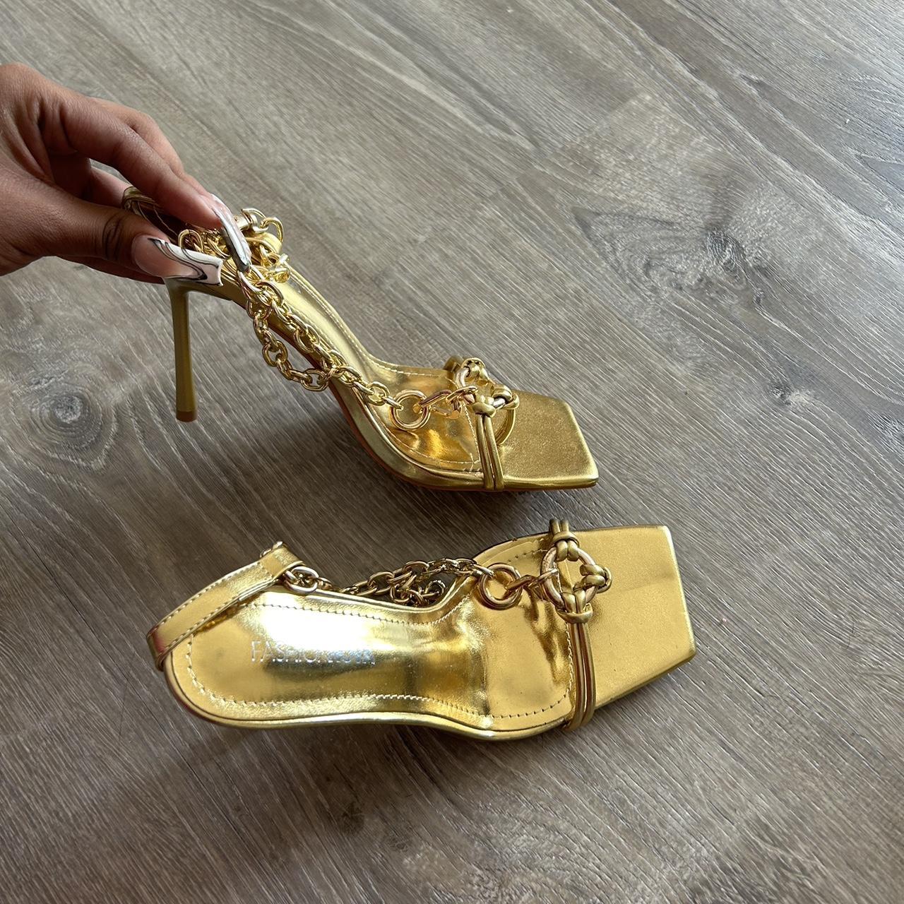 Gold Chain Heels *FASHION NOVA, SOLD OUT* BRAND NEW,... Depop