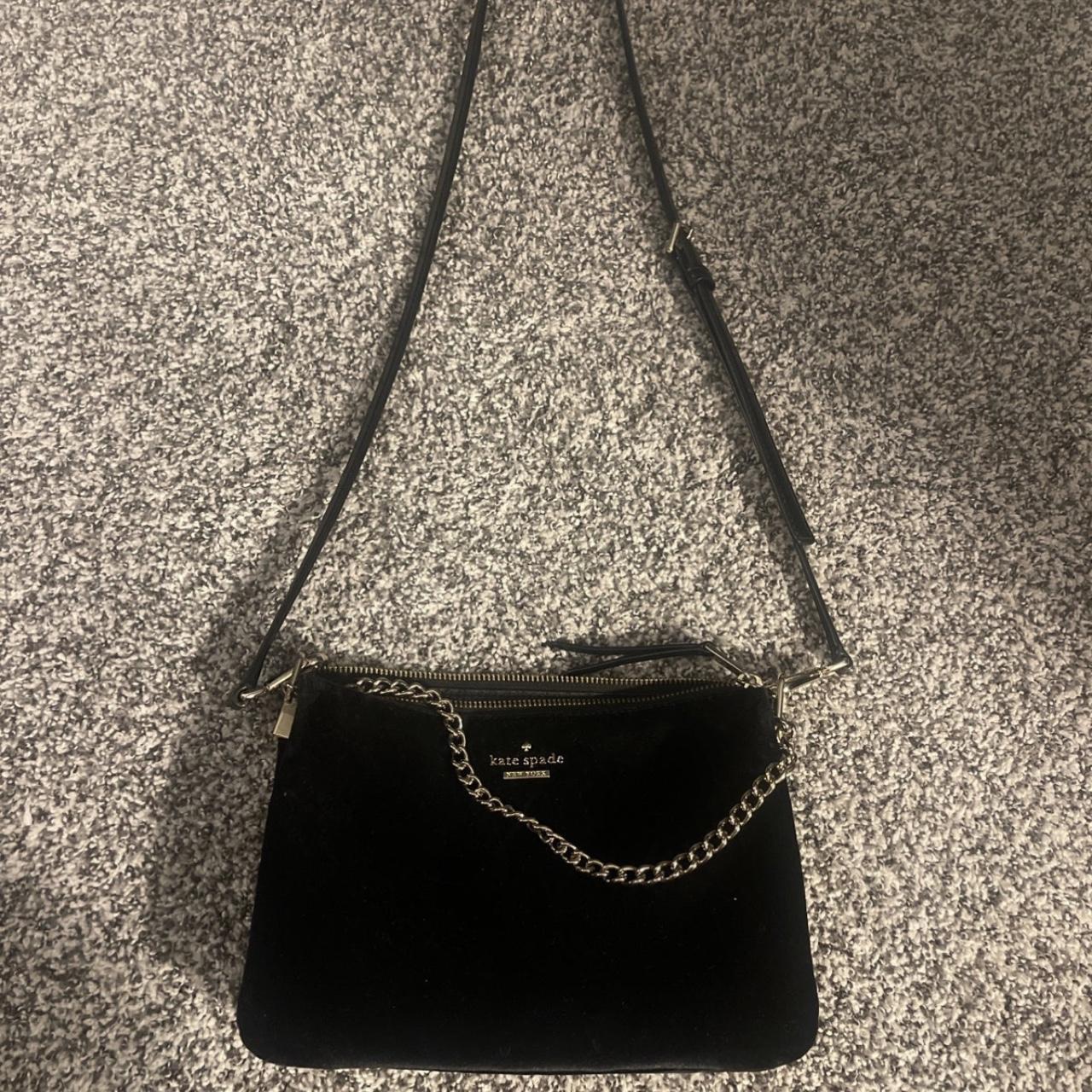 Black velvet Kate spade crossbody purse with gold... Depop
