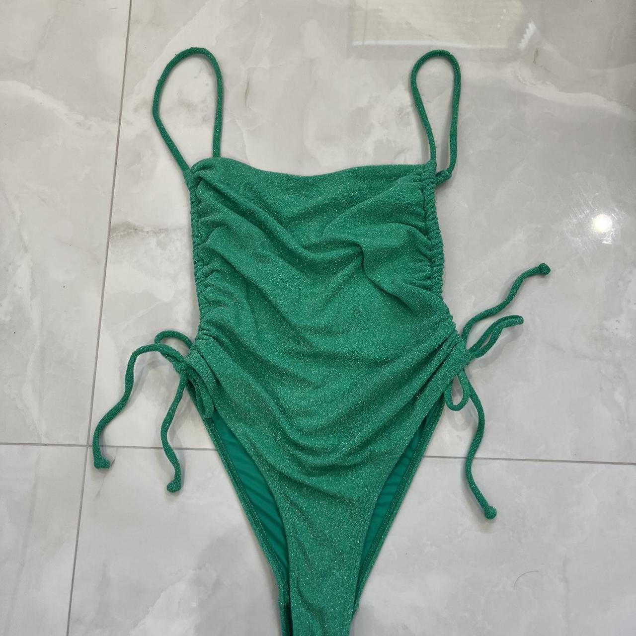 Green sparkle one piece swimsuit Depop
