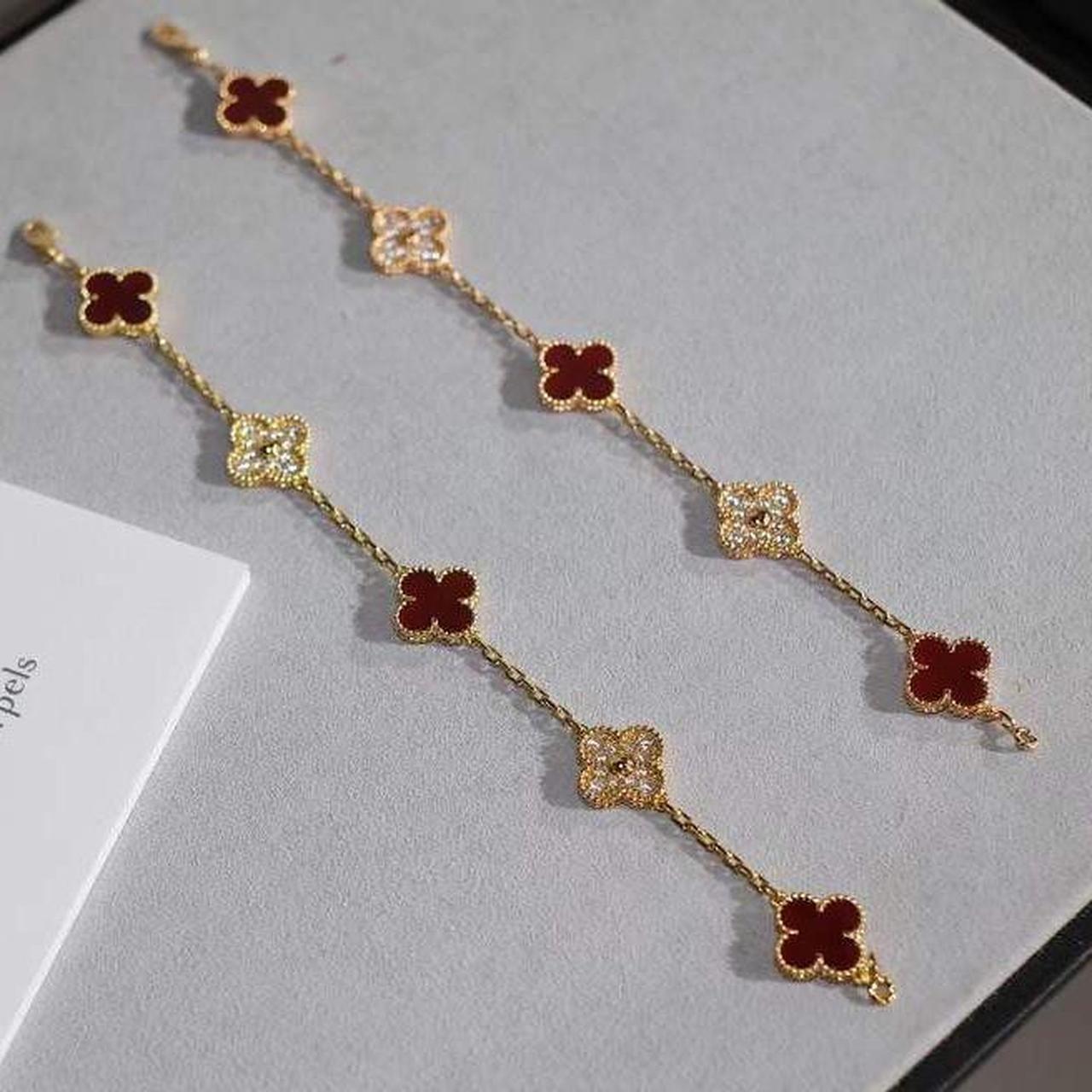 Red Yellow Gold Bracelet - 5 motif clover Bracelet... - Depop