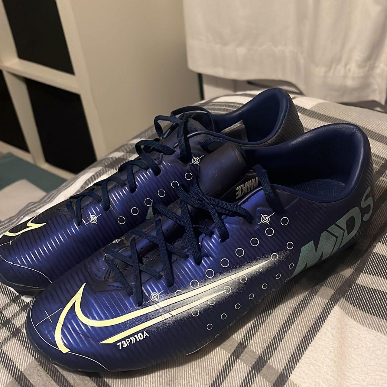 Blue and White mercurial football boots size 7 - Depop