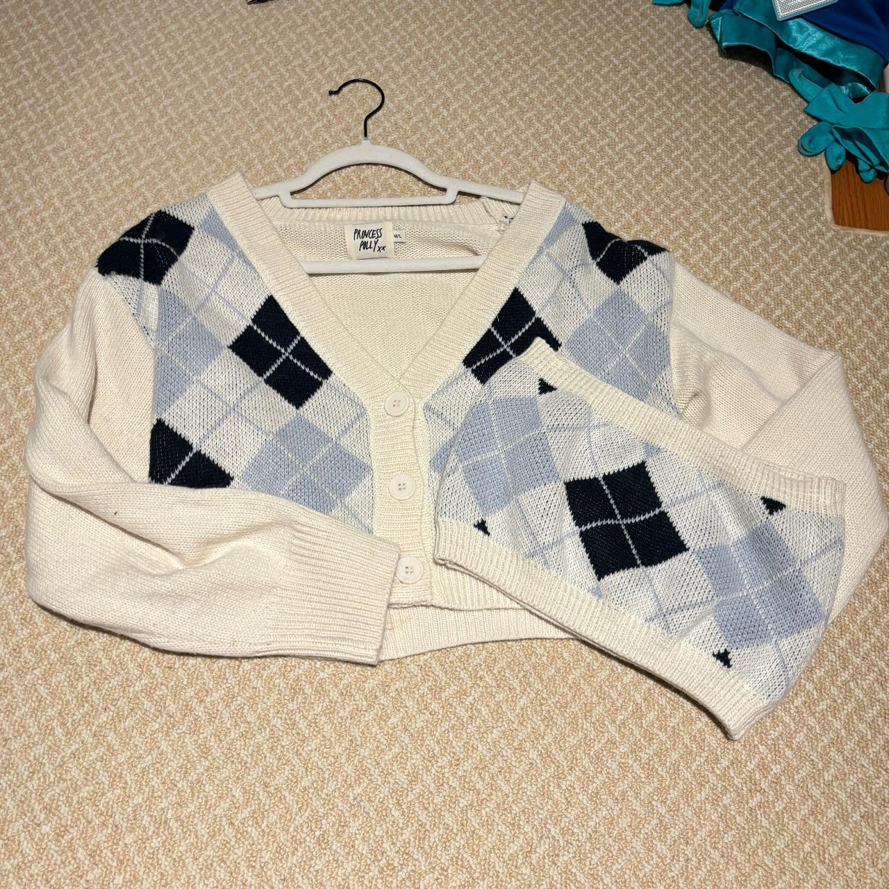 SOLEIL CROPPED SWEATER ARGYLE online PRINT BLUE/CREAM