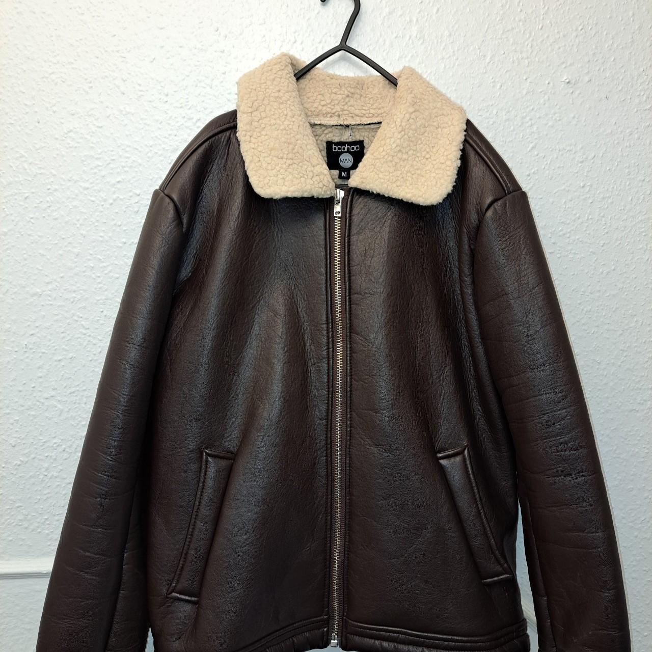 Boohoo aviator jacket, in brown, size Medium - Depop