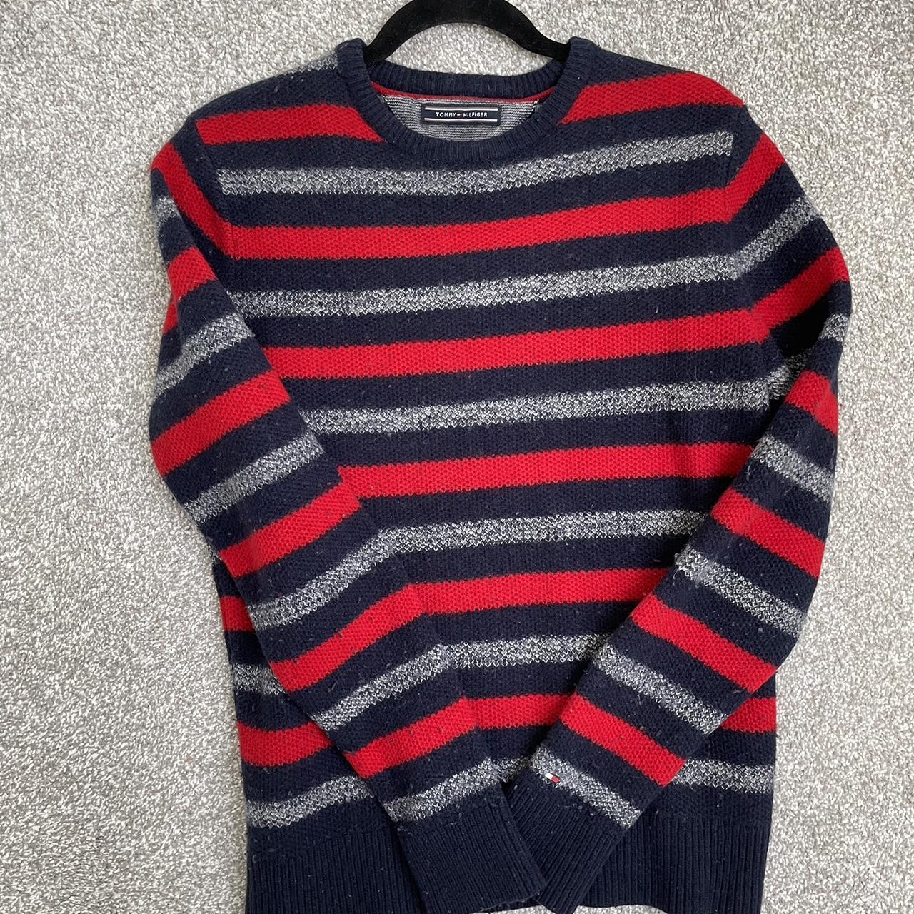 Tommy Hilfiger navy blue/ red jumper Good condition - Depop