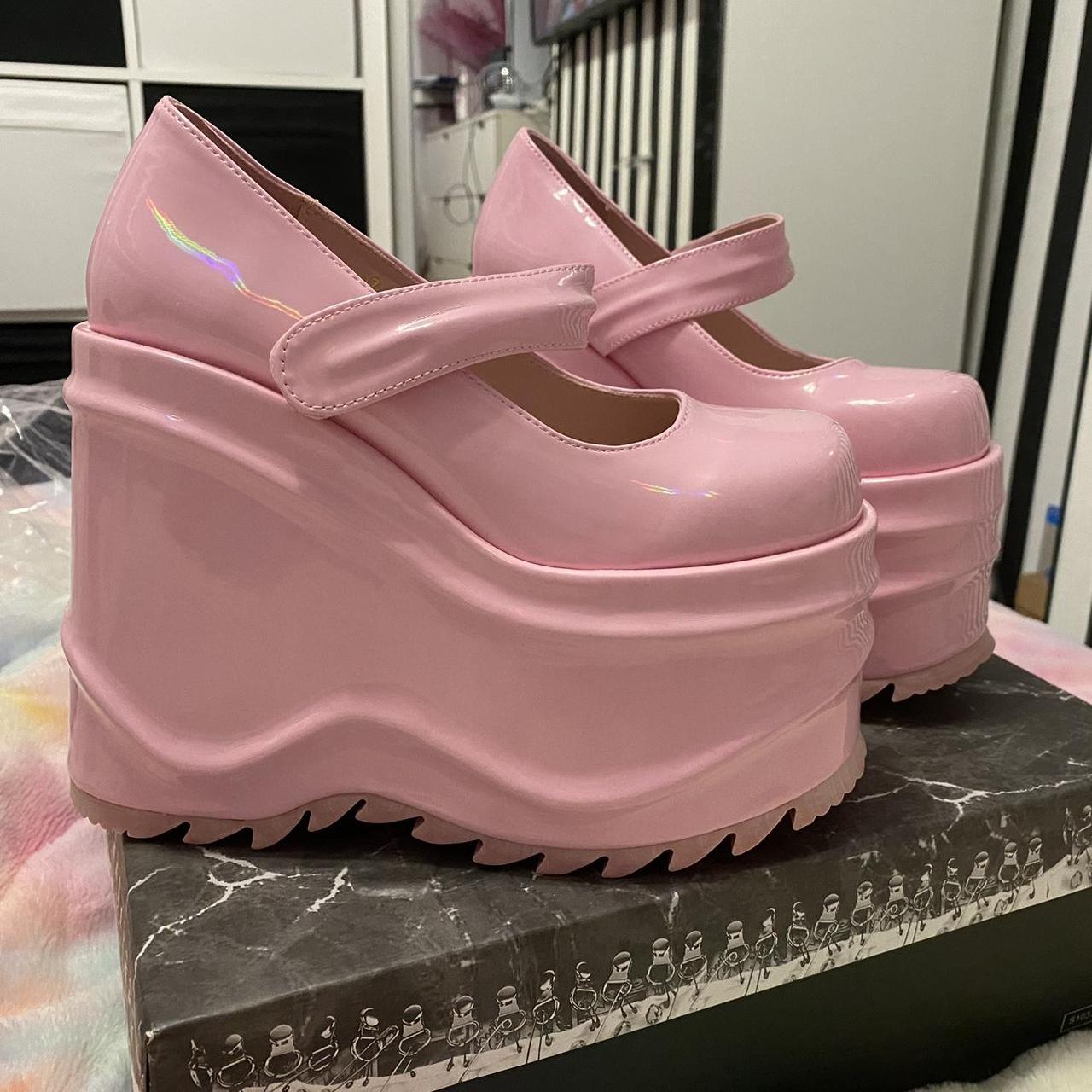 **BRAND NEW** Demonia Pink Hologram platform shoes.... - Depop