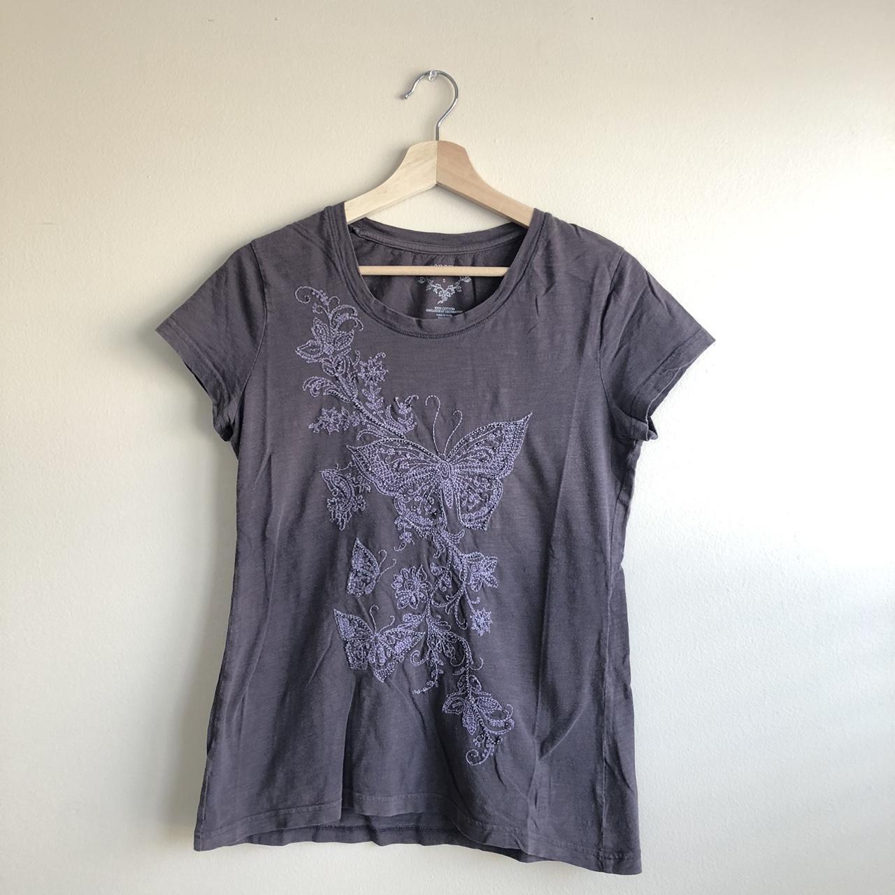Y2K Butterfly Tee Embroidered + Metal Beads... - Depop