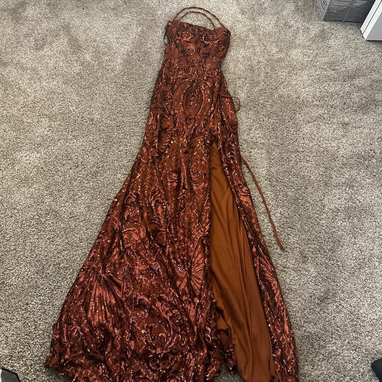 burgundy PROM dress, sequins, form fitting - Depop