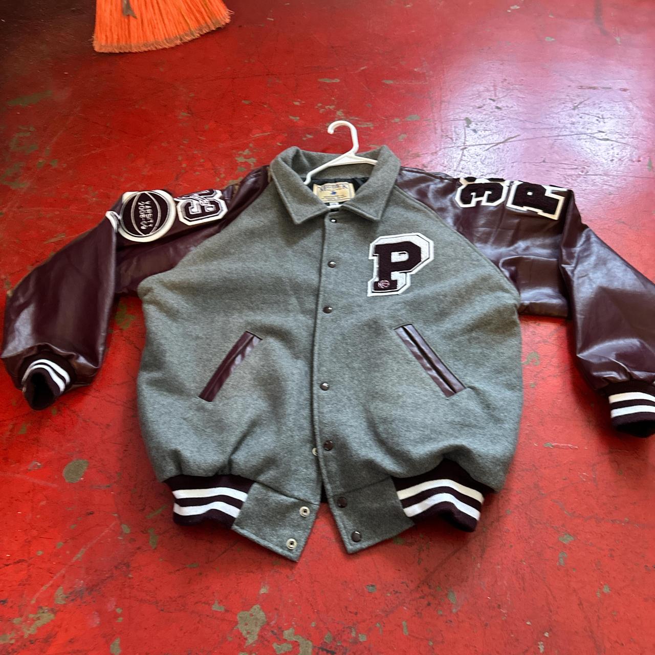 Men's Varsity Jacket - Grey/Green - XXL – Grey an… - image 1