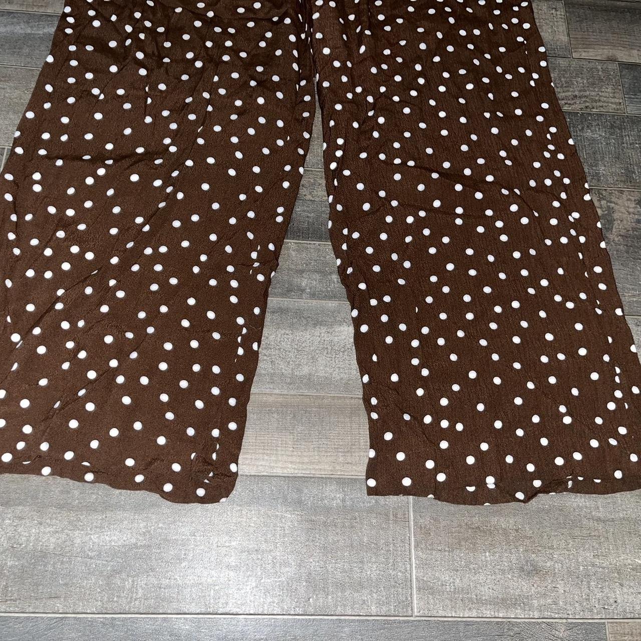 Zara Pants Womens Medium Polka Dot Brown Wide Depop