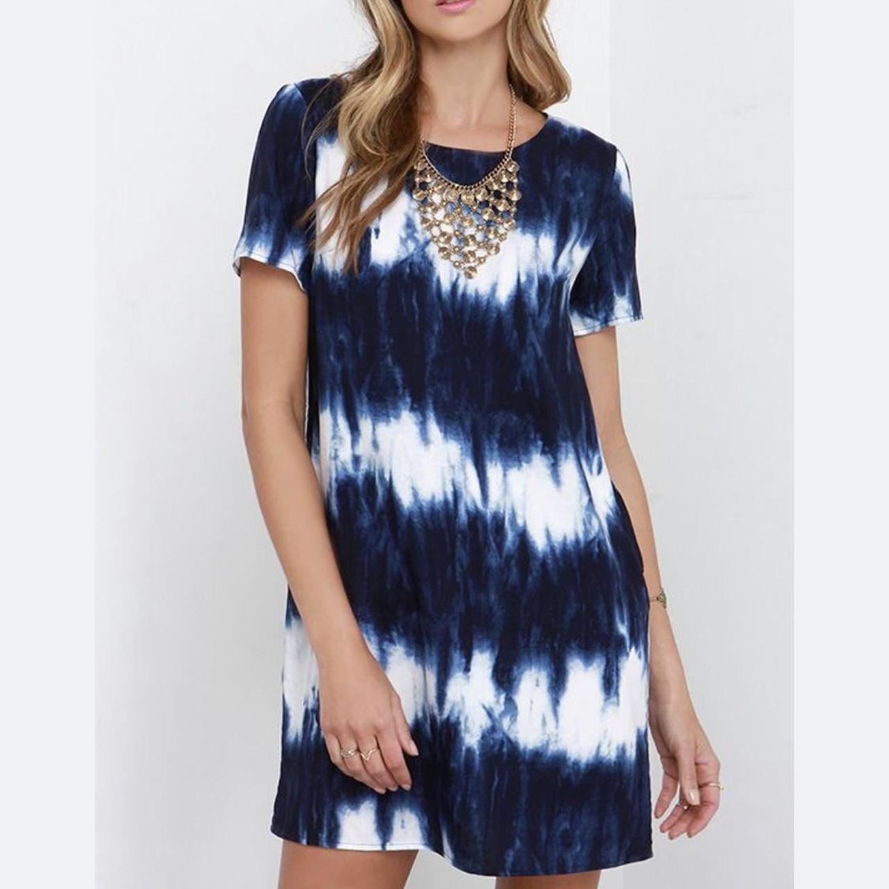 Lulu's Navy Blue White Tie Dye Midi T'Shirt Depop