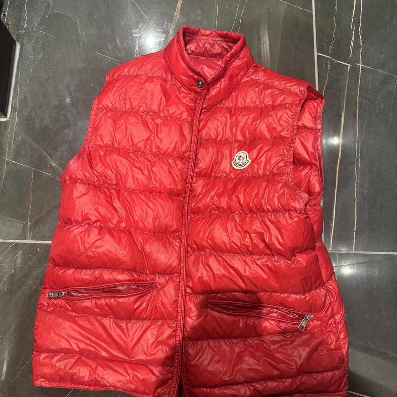 Moncler red down gillet Size medium/2 Good condition - Depop