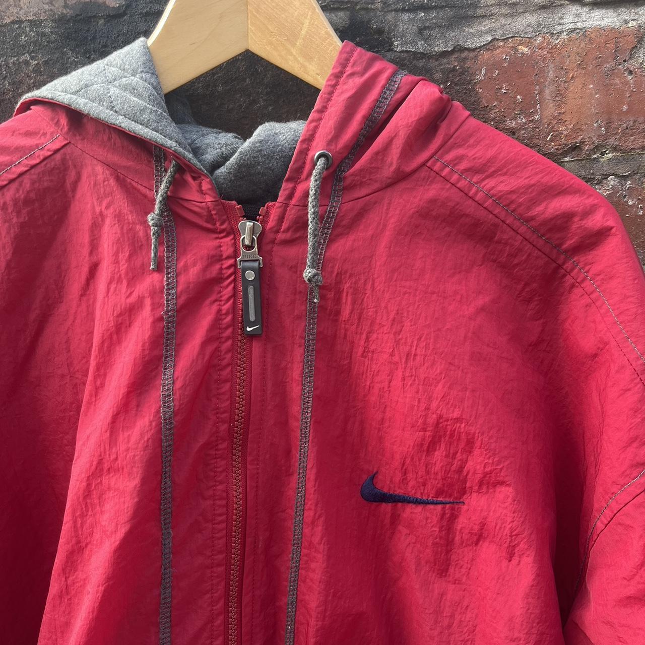 Nike red windbreaker jacket with embroidered logo . Depop