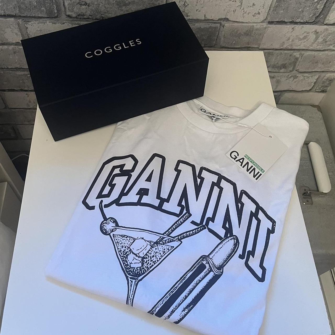 ganni white tshirt size xs future white Depop