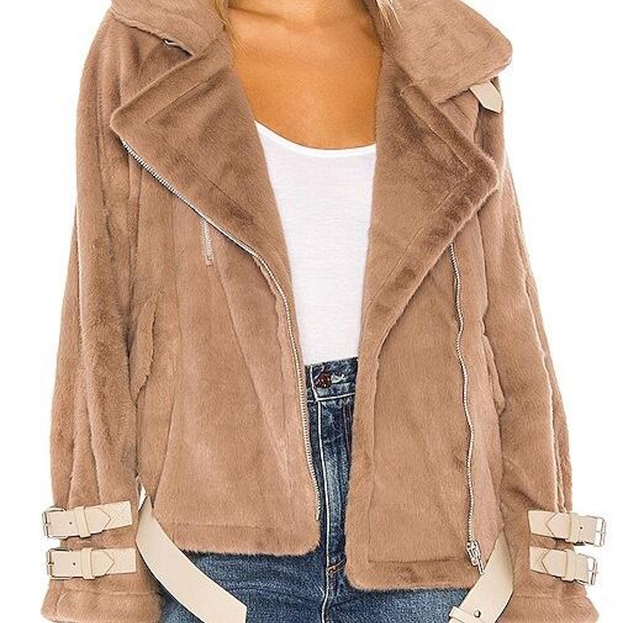 J.O.A mocha brown faux fur multi way biker jacket