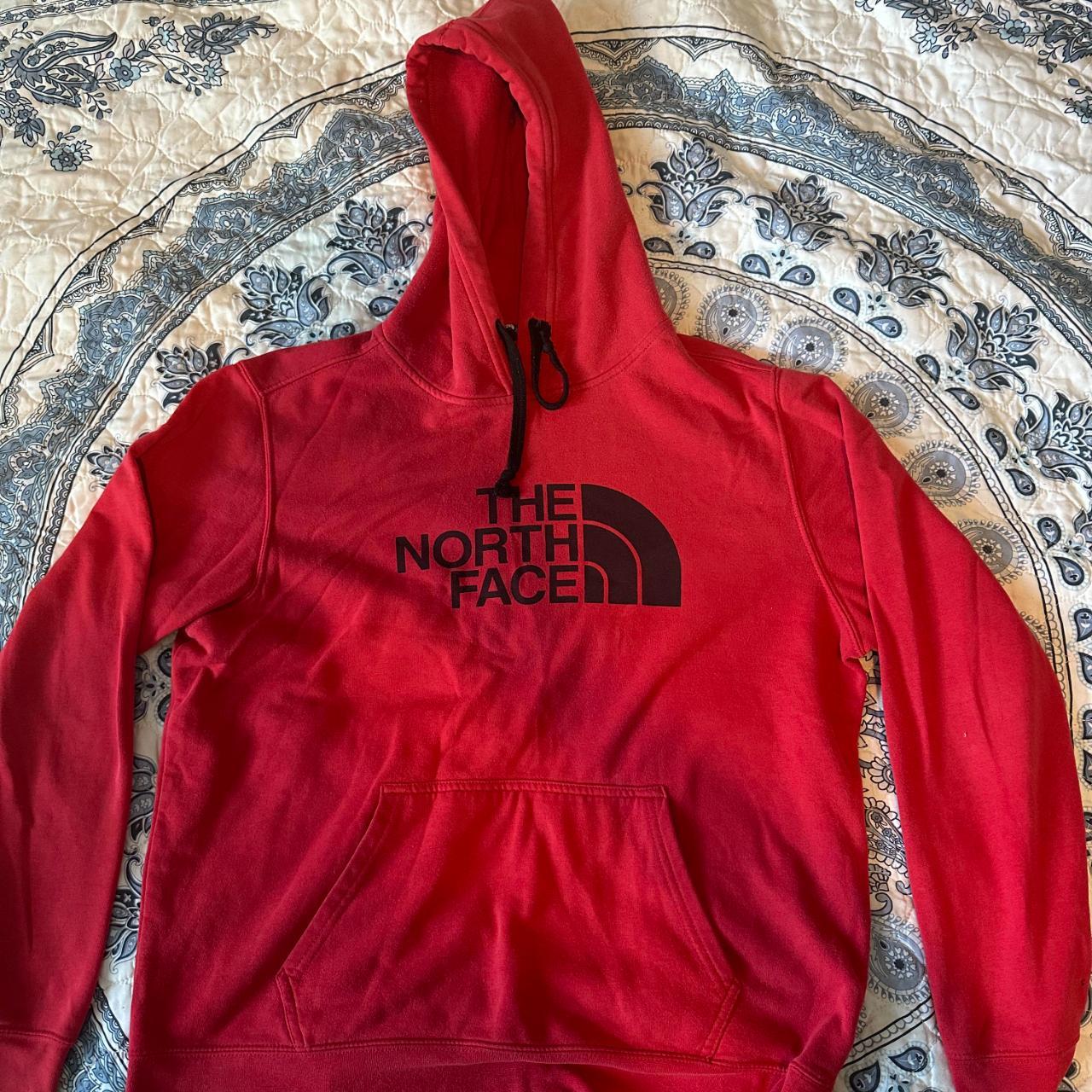 Men's red North Face hoodie in medium. Excellent... Depop