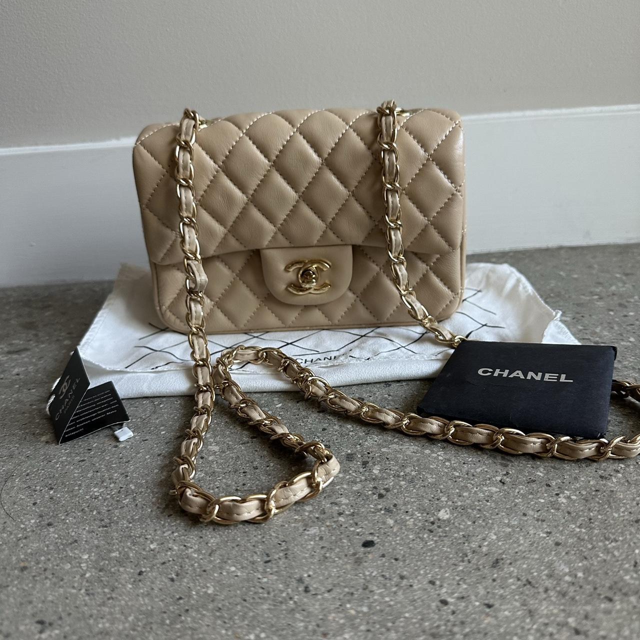 Vintage beige lambskin leather Chanel CC small... - Depop