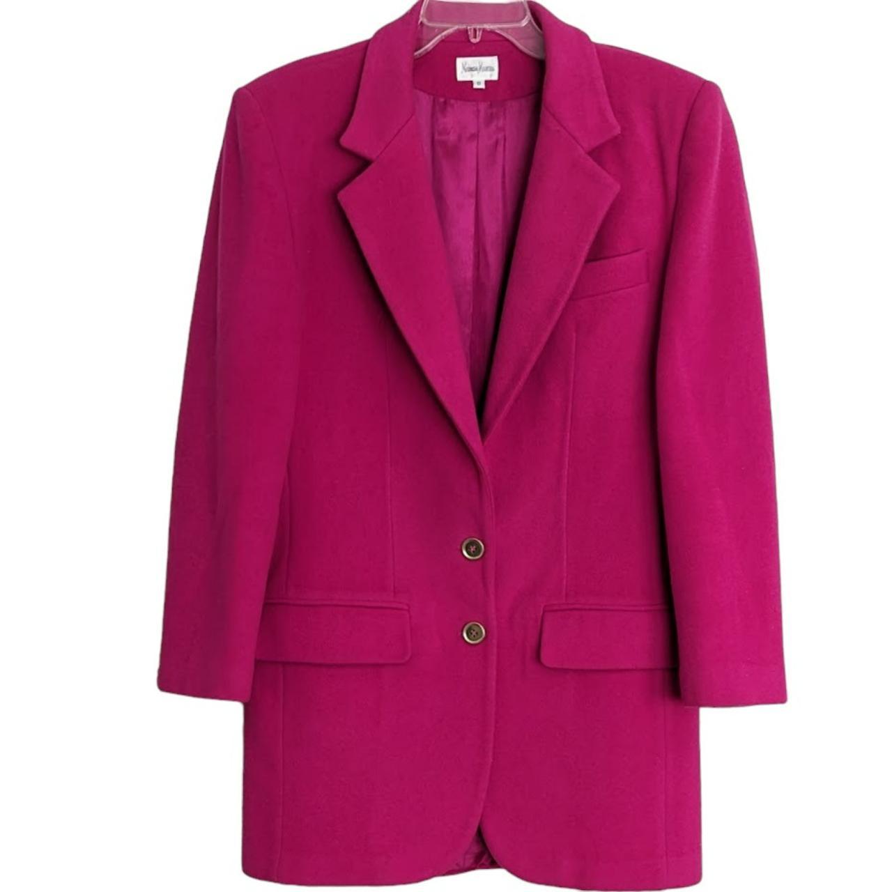 Neiman Marcus Vintage Hot Pink Cashmere Blend Blazer... - Depop
