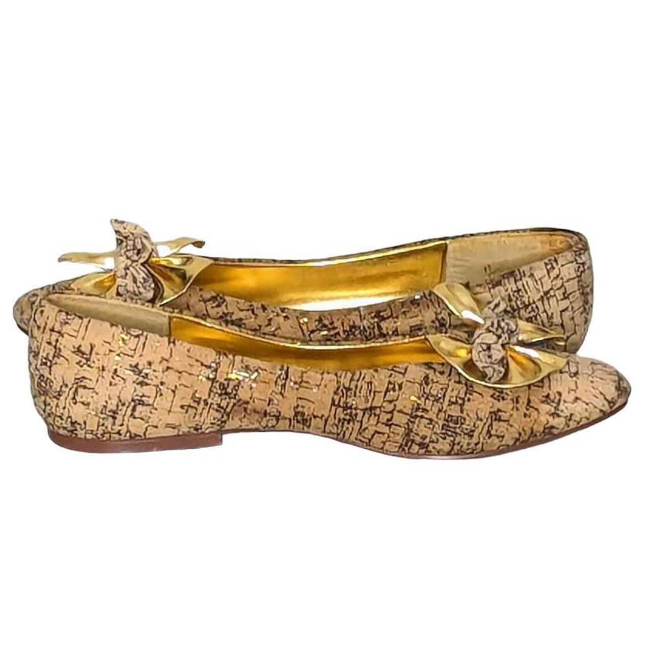 Cork Ballet Flats Gold Metallic Pointed Toe Bow... Depop