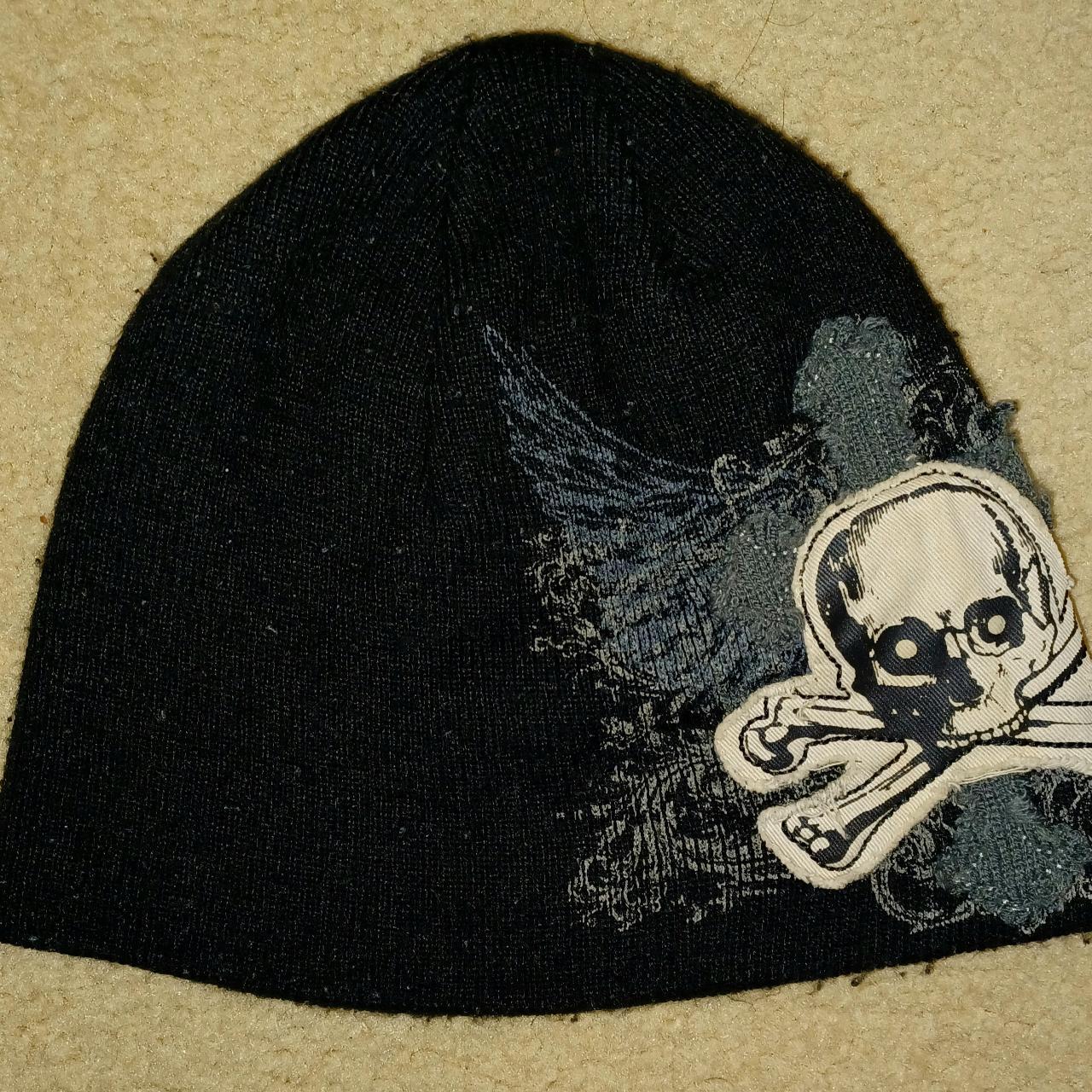 Grunge black hat with skull Has lots of lint on... - Depop