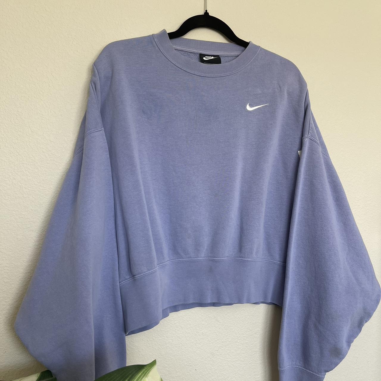 nike mini swoosh oversized cropped purple sweatshirt