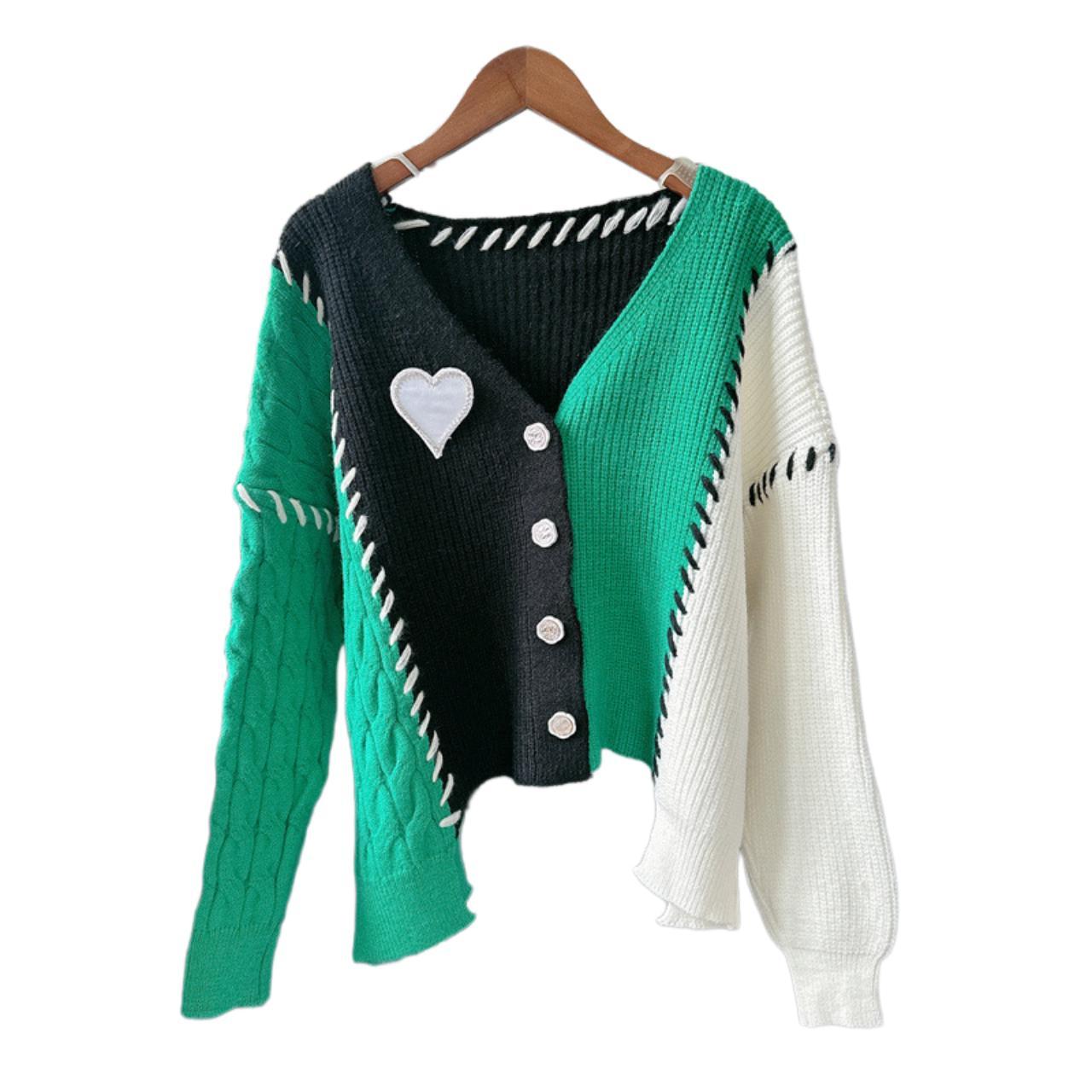 Women's Sweater - Multi/Green - One size – 2024 Autumn Winter Lazy Chic Designed Patchwork …