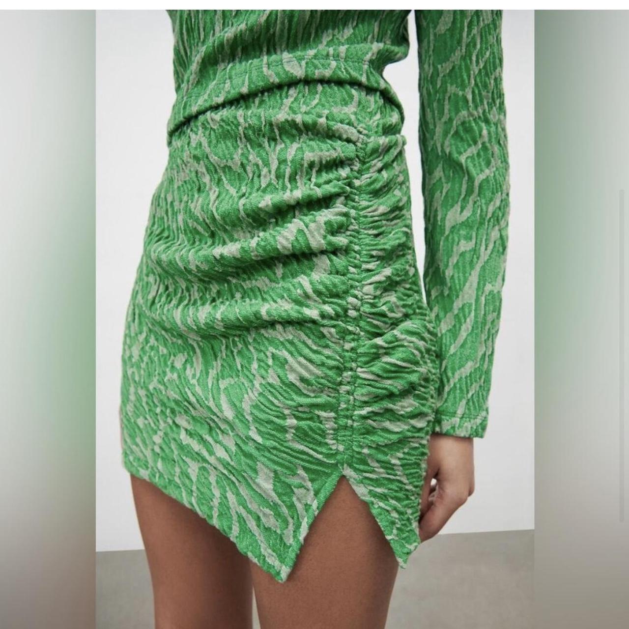 Set Zara two piece crop top and mini skirt green... Depop