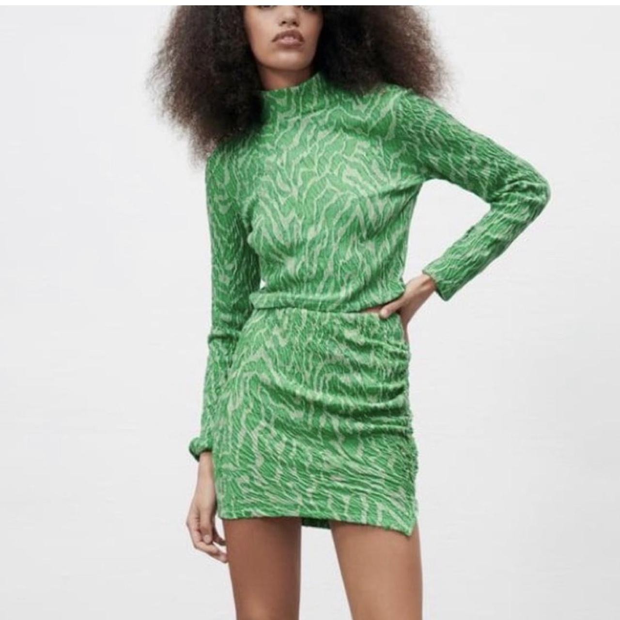 Set Zara two piece crop top and mini skirt green... Depop