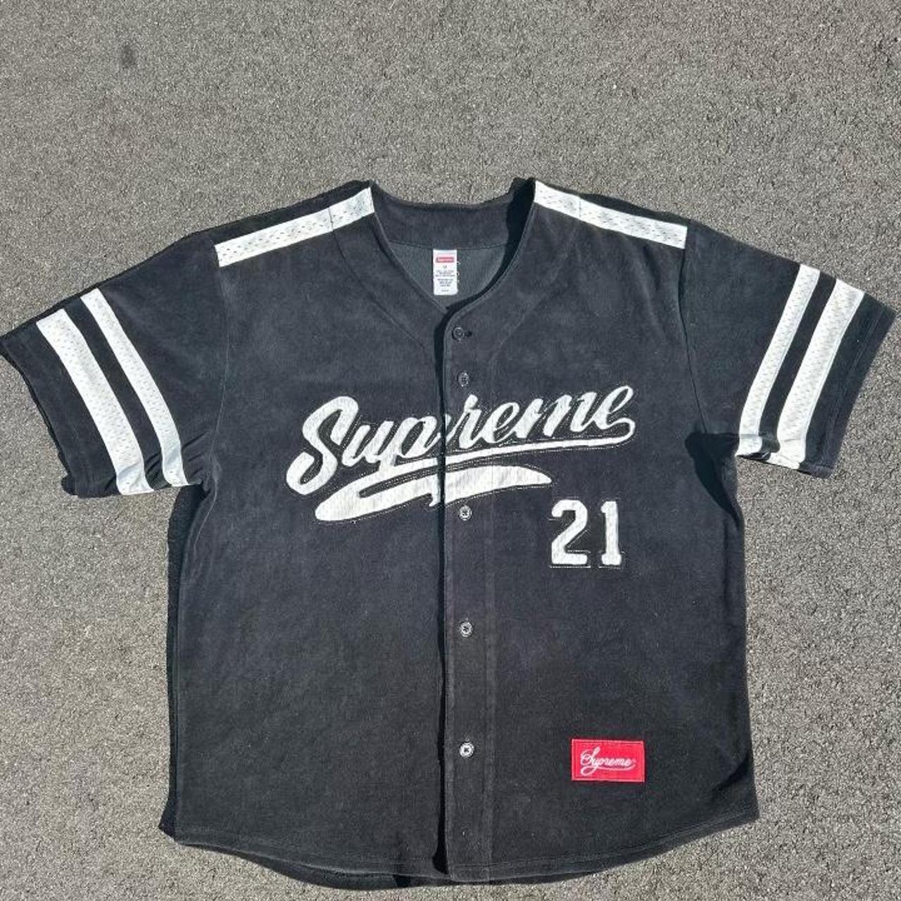 Supreme patches Denim Baseball ⚾️ Jersey. Deadstock - Depop