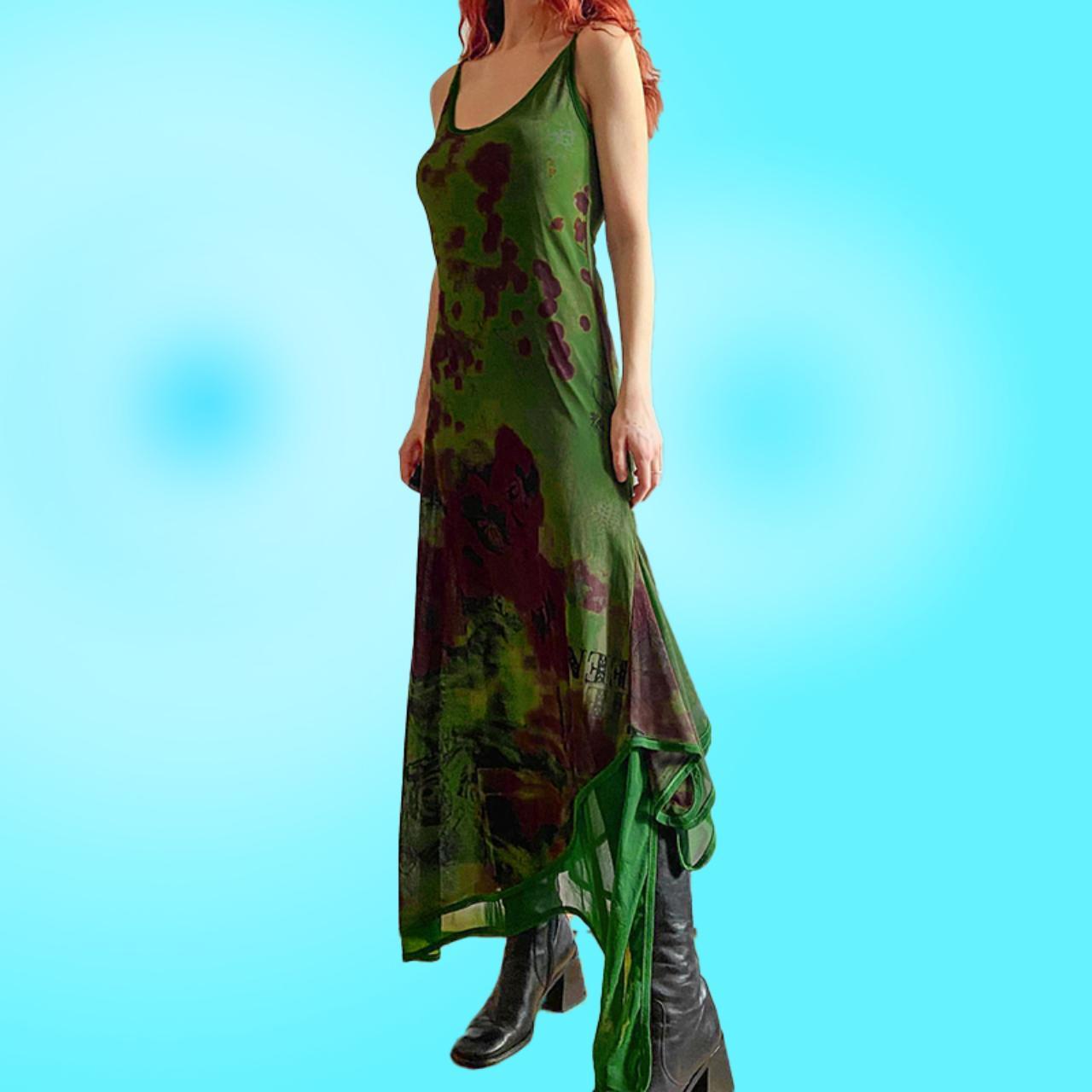 Y2k Print Pathwork Green Long Dress Women Sleeveless... - Depop