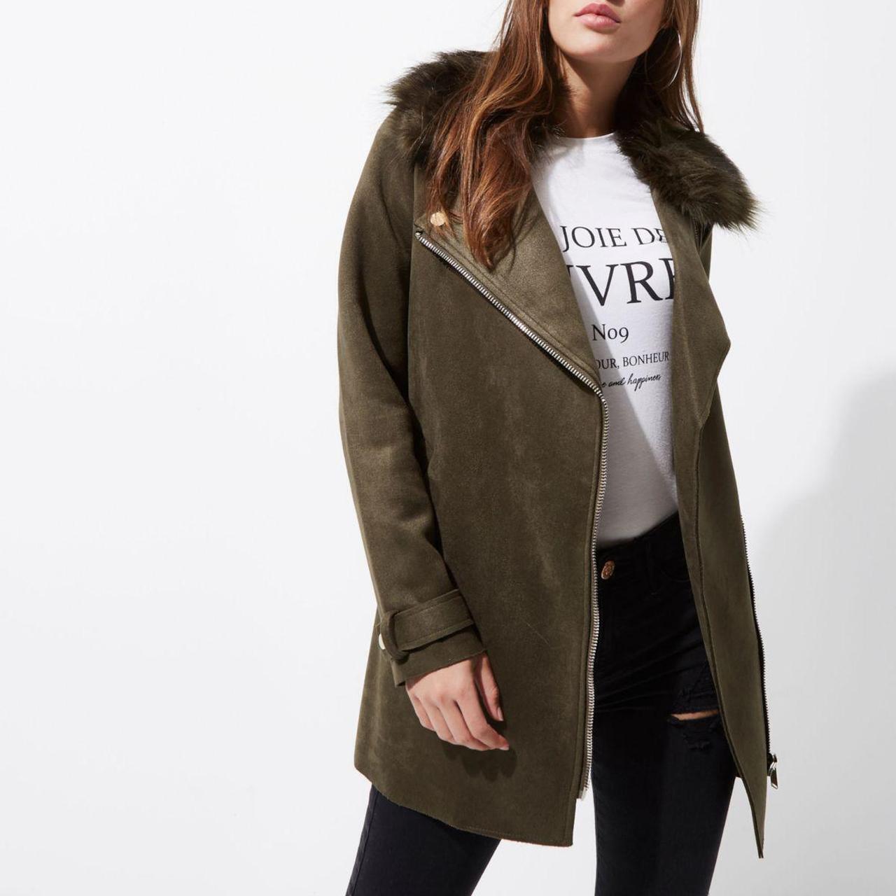 River island green hot sale fur coat