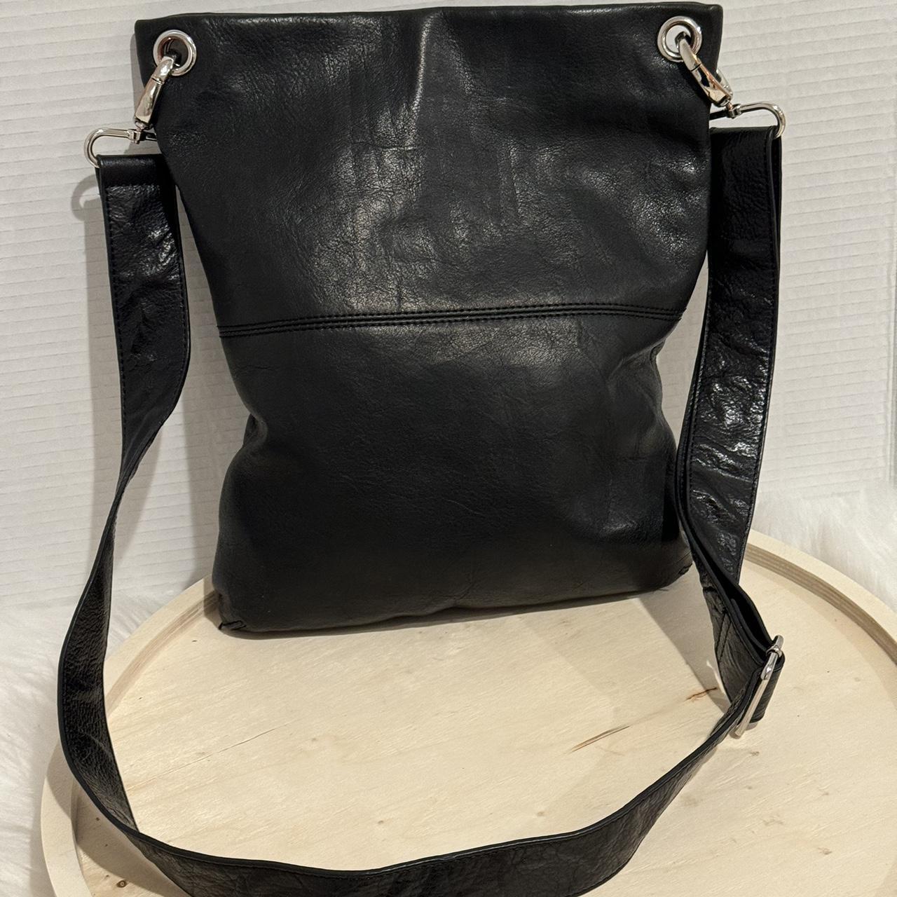 Genuine black leather crossbody satchel bag with two... - Depop