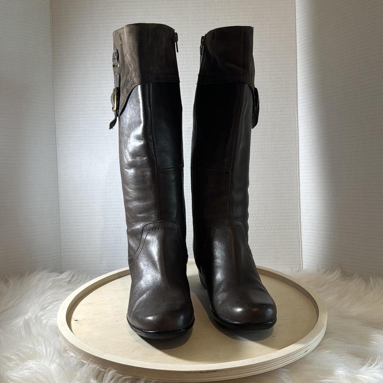 Brown Leather Clarks knee high boots with suede on... - Depop