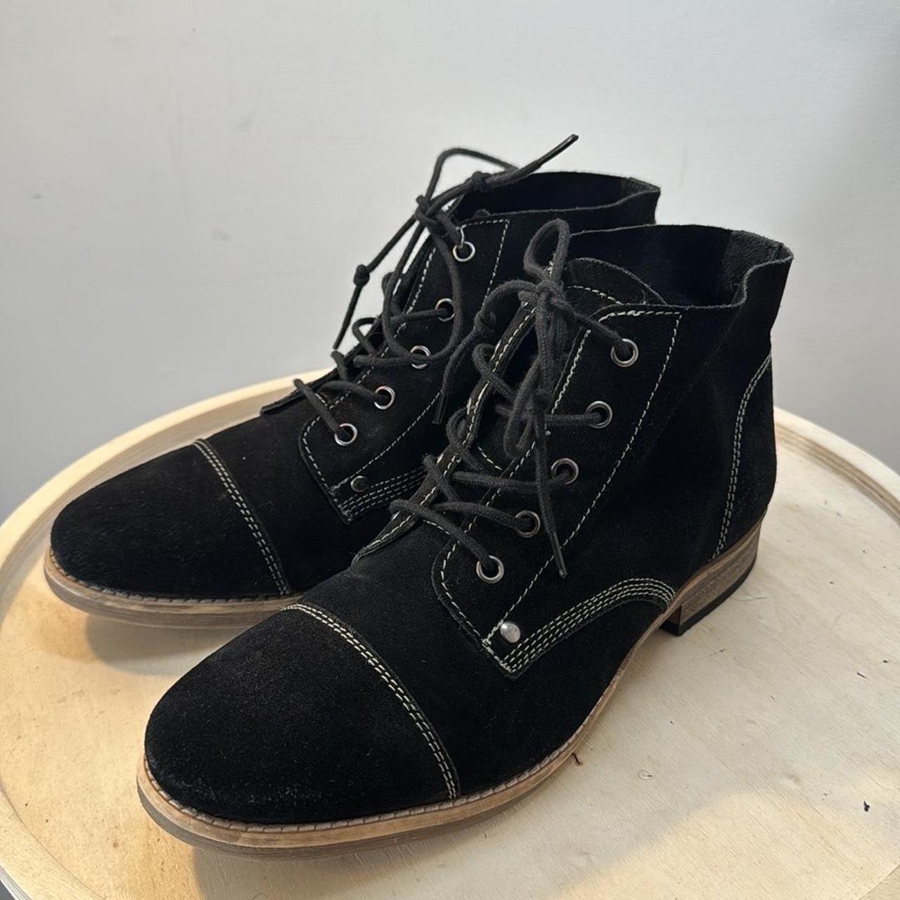 Diba Eli Black Suede Lace Up Ankle Booties Block