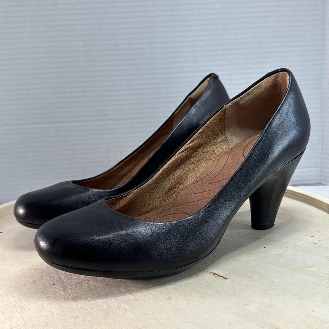 Clarks Indigo Black Leather Round Toe Heels Leather. Depop