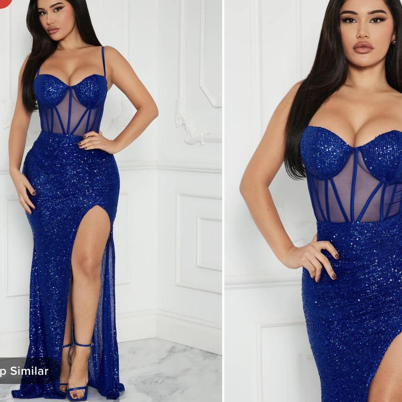 Fashion nova blue prom dress best sale