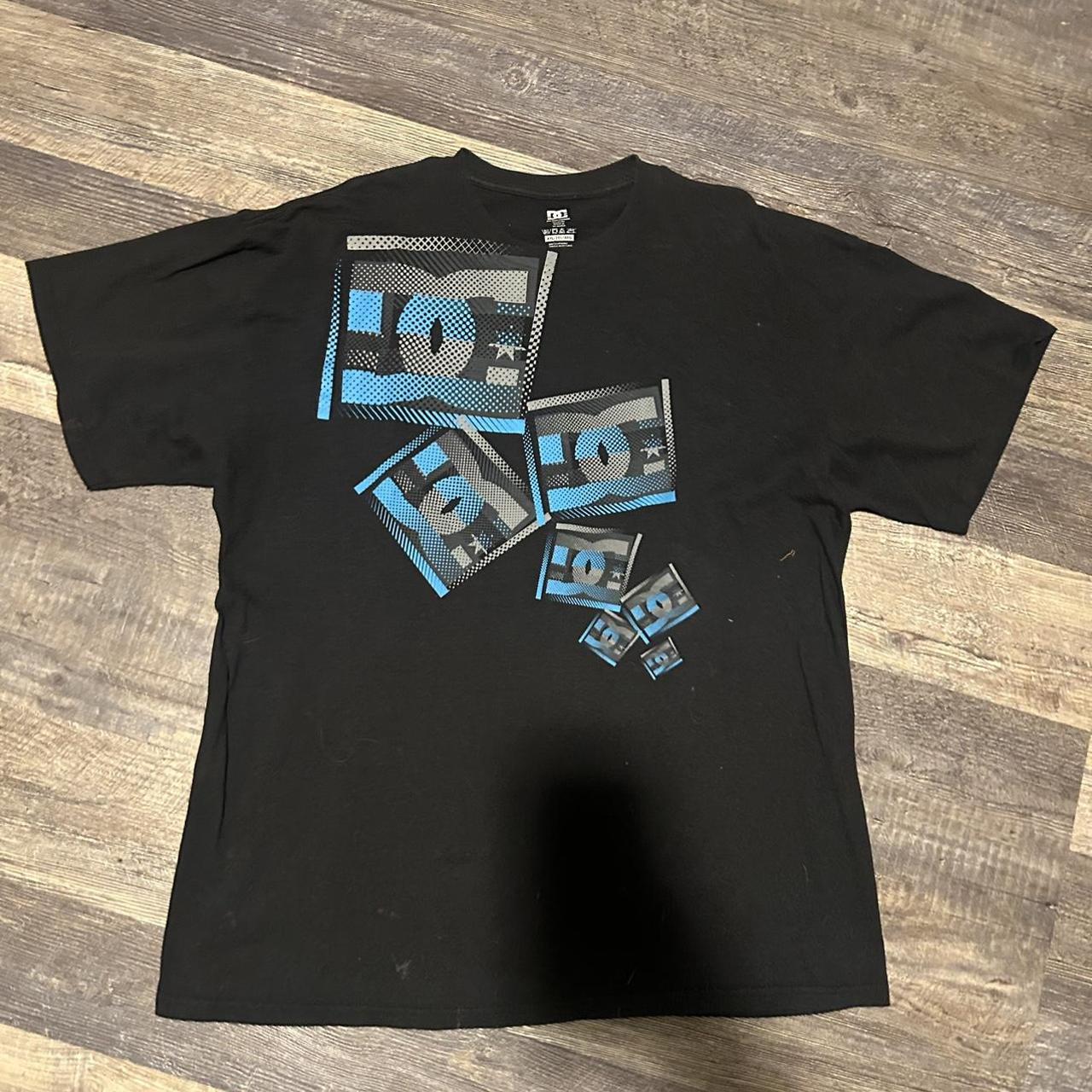 2000s dc tee teal graphic tagged 2xl fits more like... - Depop