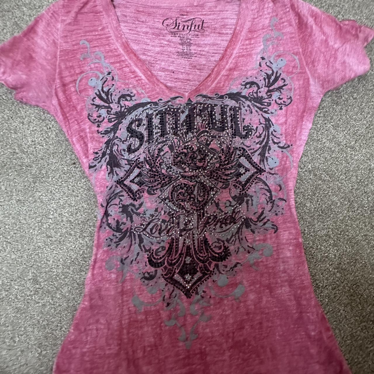 Women’s pink bedazzled Affliction shirt #y2k... - Depop