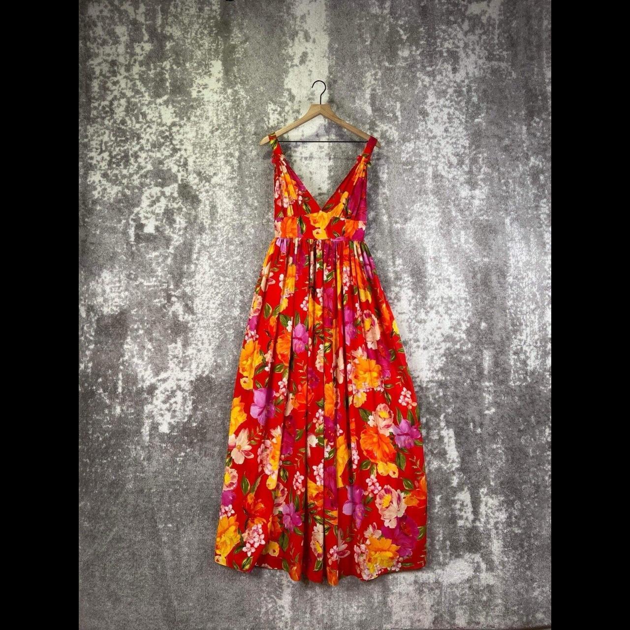 Ronny Kobo Sallee Maxi Dress Red Floral Print... - Depop