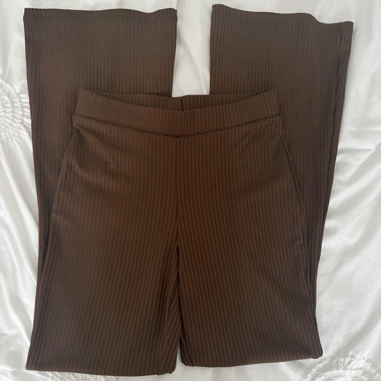 Brown H&M Ribbed Flare Leggings Size 1011 girls Depop