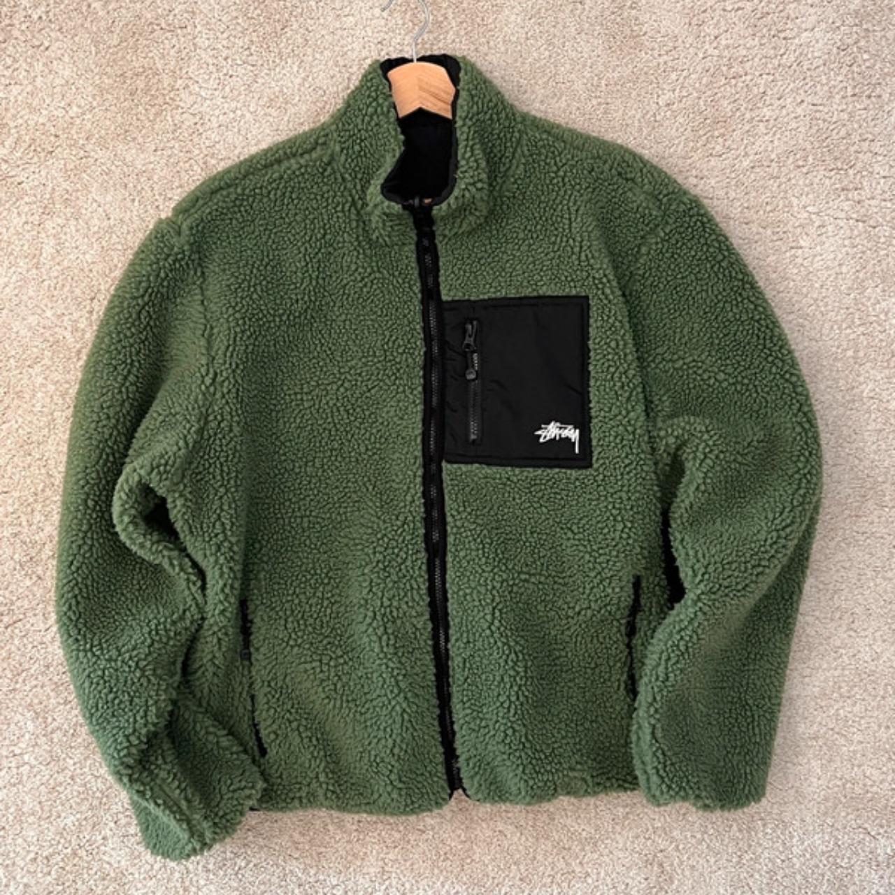 Stussy green Sherpa Jacket 8 Ball Reversible Size:... - Depop