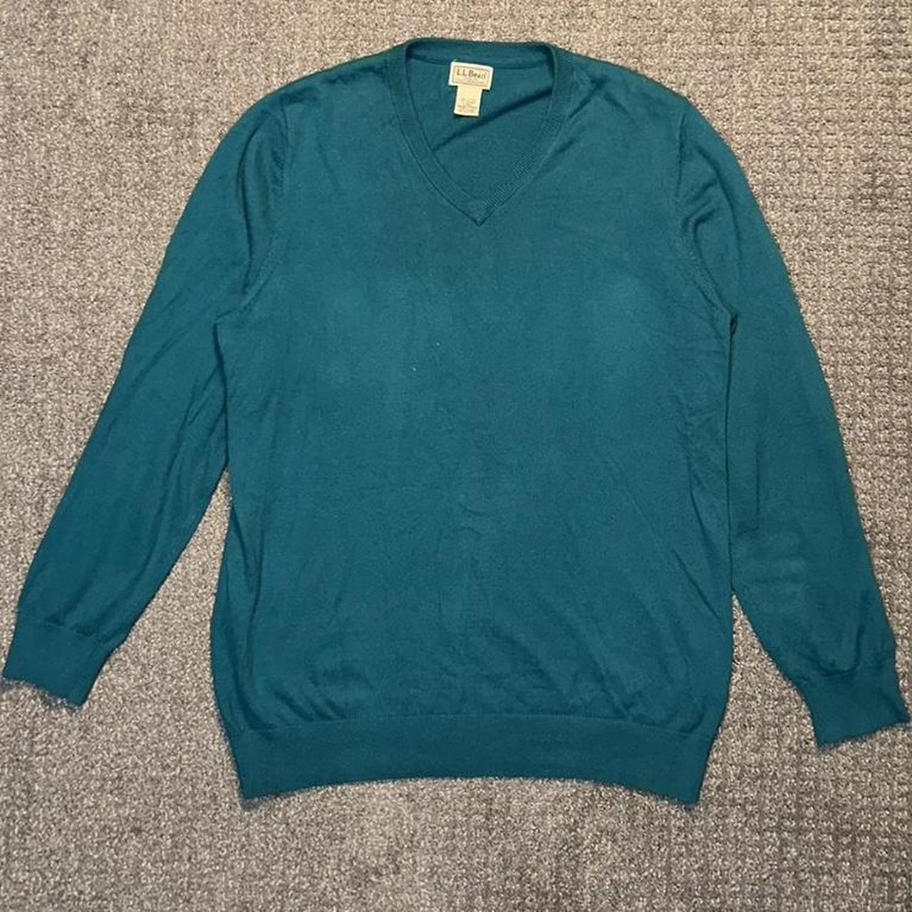 VINTAGE 90s L L.L. BEAN CASHMERE V NECK STYLE TEAL... - Depop