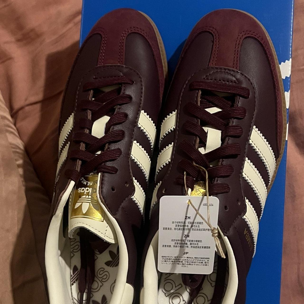 Burgundy Adidas Sambas, Size US 10, UK 8.5 - never worn - Depop